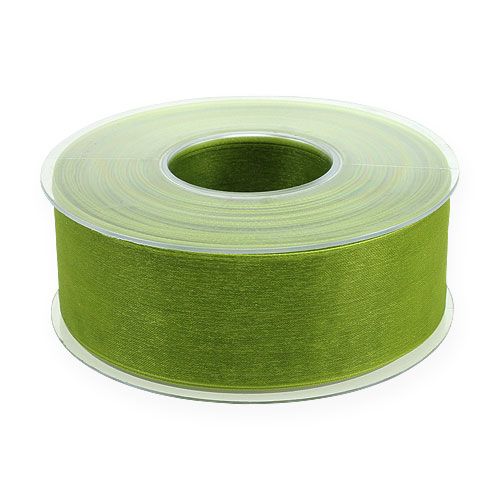 Artikel Organza bånd grønt gavebånd vævet kant olivengrøn 40mm 50m