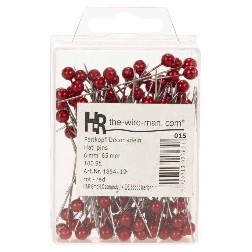 Perlehovednåle Ø6mm 65mm Rød