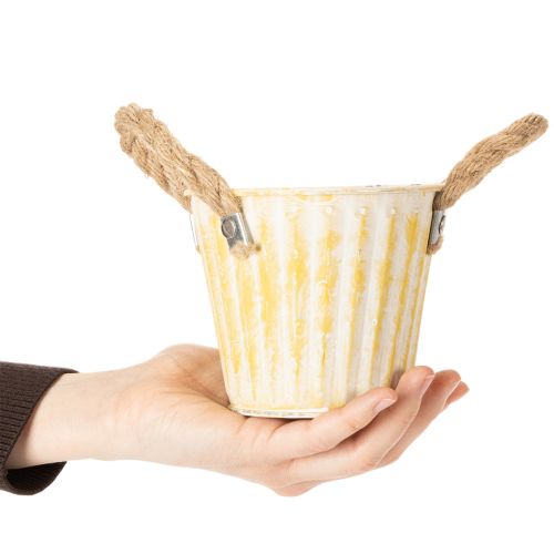 Artikel Plantespand, metalpotte med håndtag, dekorativ plantekasse, pink/grøn/gul, shabby chic, Ø12 cm, H10 cm, sæt med 3