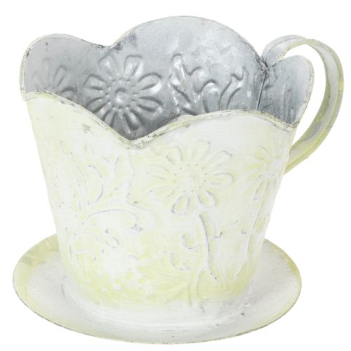 Floristik24 Urtepotte, dekorativ kaffefilterholder, metalkop til plantning, grøn og hvid blomsterdekoration, shabby chic, H11cm Ø11cm