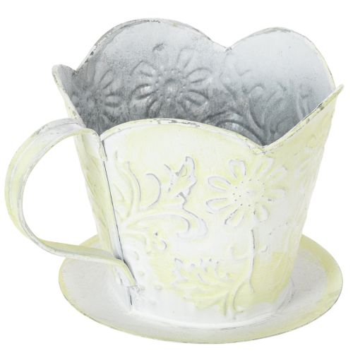 Artikel Urtepotte, dekorativ kaffefilterholder, metalkop til plantning, grøn og hvid blomsterdekoration, shabby chic, H11cm Ø11cm