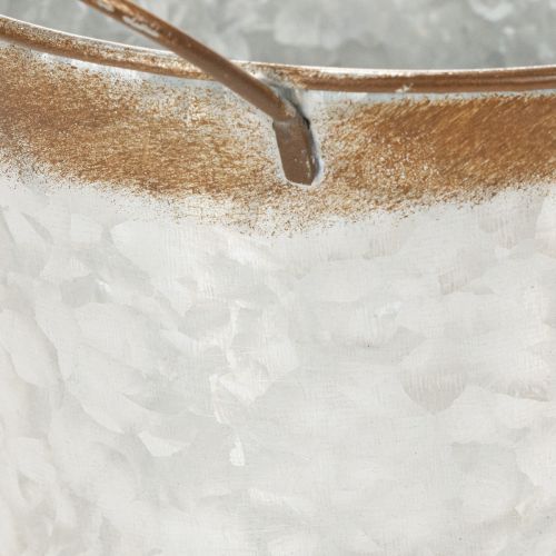 Artikel Metalplantekasse, blomsterskål, urtepotte med håndtag, sølv, rustfinish, Ø18 cm H20 cm