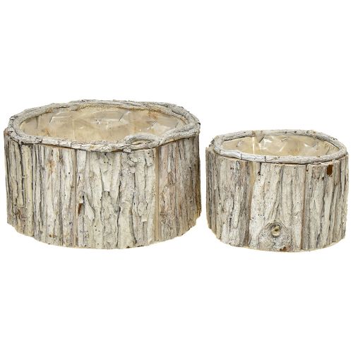 Artikel Plantekasse træ rund bark naturhvid 26/18cm sæt med 2 stk