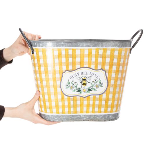 Artikel Oval urtepotte med bi-design, ternet mønster, sommerdekoration, plantekasse, 38×24×29 cm