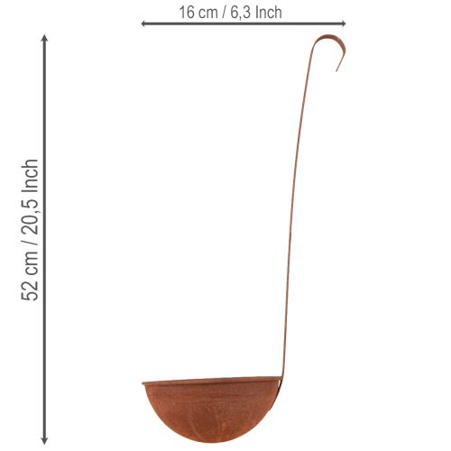 Artikel Hængende plantekasse, køkkendekoration, øse, rustfinish, Ø16,5 cm, 2 stk.
