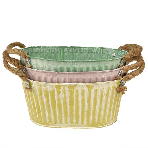 Floristik24 Planteskål oval potte med hank gul/grøn/pink 27cm 3stk