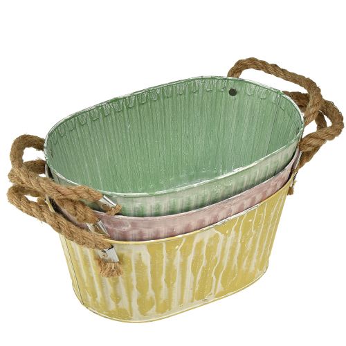 Floristik24 Planteskål oval potte med hank gul/grøn/pink 27cm 3stk