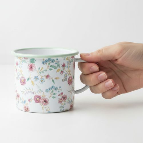 Plantekop roser emalje dekorativ kop med hank hvid Ø9,5 cm | Floristik24.dk