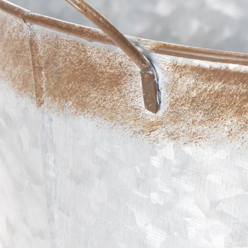 Artikel Plantepotte med håndtag, dekorativ skål med rustfinish, sølvmetalbeholder Ø26cm H25,5cm