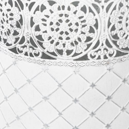 Artikel Urtepotte med hulmønster, metalbeholder, dekorativ spand, hvid, sølv, shabby chic, H28/25,5/23,5 cm, Ø29,5/25,5/20 cm, sæt med 3 stk.
