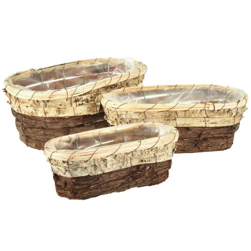 Artikel Plantebakke, naturligt træ, 3-farvet, L29,5/25/23 cm, sæt med 3