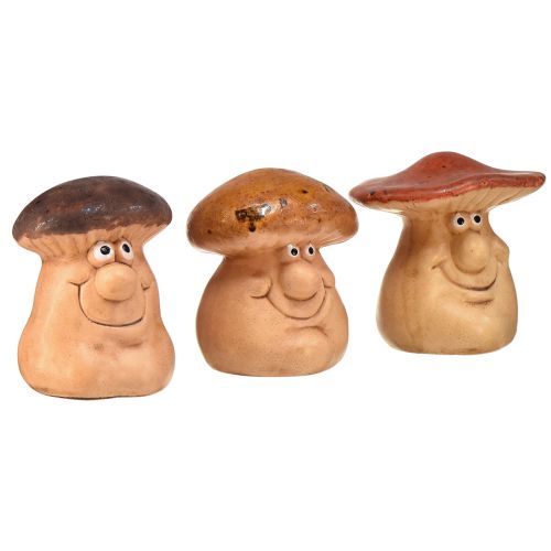 Artikel Glade svampefigurer med ansigter - forskellige brune nuancer, 6,5 cm - sjov dekoration til have og hjem - 3 stk.