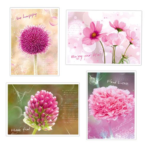 Floristik24 Sorter postkort med blomstermotiver. 4st