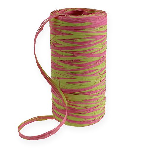 Raffia bånd bicolor æble grøn-lyserød 200m