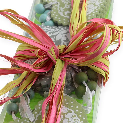 Floristik24 Raffia bånd bicolor æble grøn-lyserød 200m