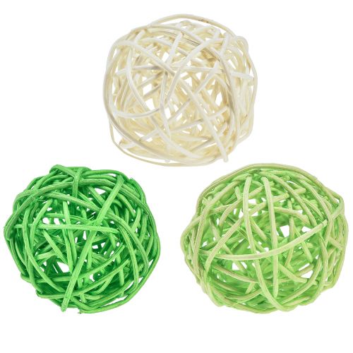 Floristik24 Rattankugler grøn lysegrøn creme assorteret rattan Ø5cm 24 stk