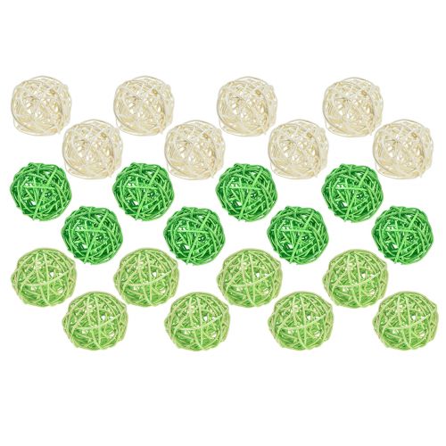 Artikel Rattankugler grøn lysegrøn creme assorteret rattan Ø5cm 24 stk