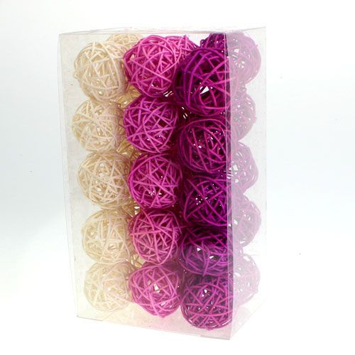 Floristik24 Rattan kuglililla, lilla, bleget Ø4,5 cm 30p