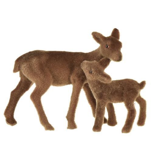 Floristik24 Hjorte dekorative figurer Julebrun flokket hjort med fawn i sæt H9/5,5cm 4 stk.