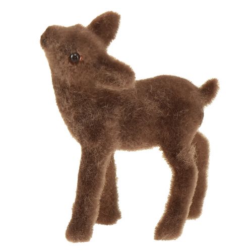 Artikel Hjorte dekorative figurer Julebrun flokket hjort med fawn i sæt H9/5,5cm 4 stk.