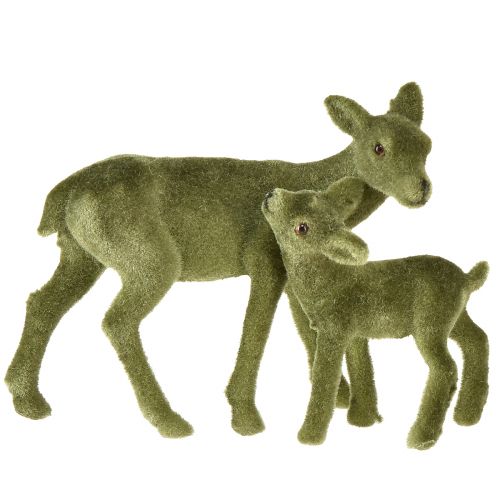 Floristik24 Hjorte dekorative figurer Julegrønt flokket hjorte med fawn i sæt H9/5,5cm 4 stk.