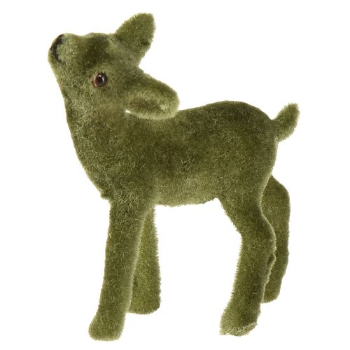 Artikel Hjorte dekorative figurer Julegrønt flokket hjorte med fawn i sæt H9/5,5cm 4 stk.