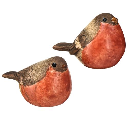 Artikel Keramiske Robin-figurer - Røde og naturlige toner, 5,4 cm - Perfekt til have og hjem - Pakke med 4