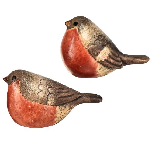 Artikel Keramiske Robin-figurer - Røde og naturlige toner, 5,4 cm - Perfekt til have og hjem - Pakke med 4