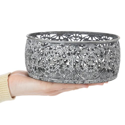 Artikel Dekorativ metalskål, gråt og hvidt mønster, Ø16/19,5/23,5 cm, sæt med 3