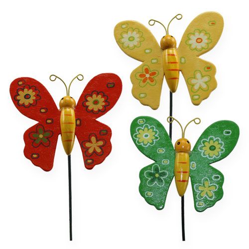 Floristik24 Farverige sommerfugle på pind 7cm 24stk