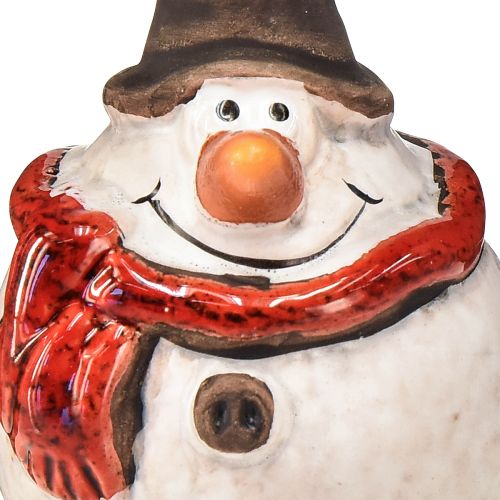 Artikel Keramisk snemandsfigur, 8,5 cm, med tophue og rødt tørklæde - jule- og vinterdekoration - 3 stk.