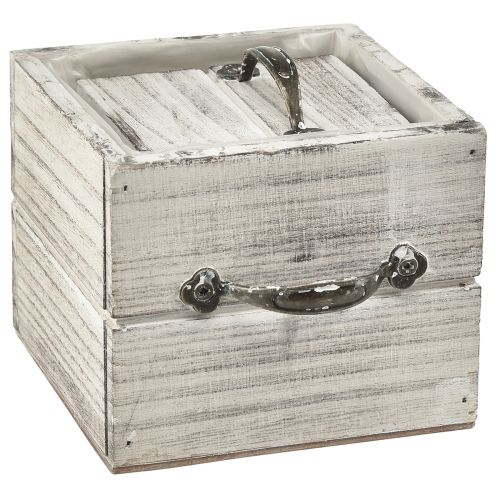 Artikel Træskuffesæt med håndtag, aftørret hvid, 12x12cm &amp; 9x9cm - Rustik opbevaring - Sæt med 2