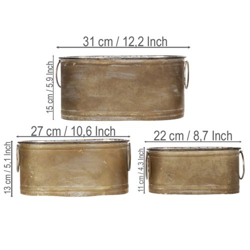 Artikel Sæt med metalplantepotter og -bøtter, vintage retro-stil, L22,5 cm/27 cm/31 cm