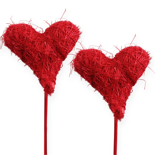 Artikel Sisal hjerte 5cm rød på pind 24stk