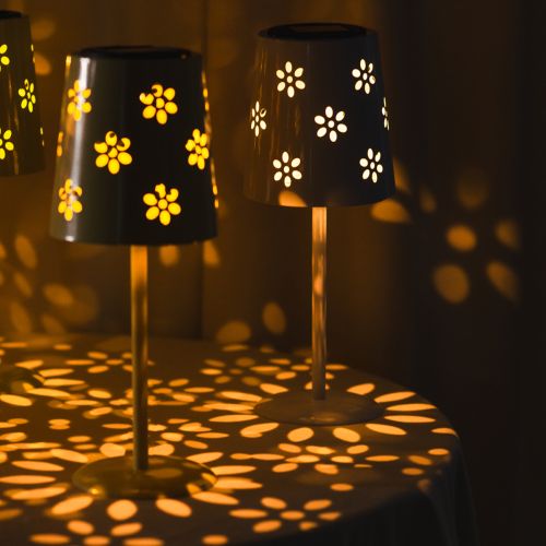 Artikel Solcelledrevet LED-bordlampe med blomsterdesign, stemningsfuld udendørsbelysning, 28 cm