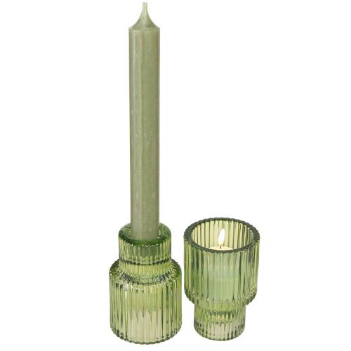 Artikel Pind lysestage glas fyrfadsstage grøn H8cm 4 stk
