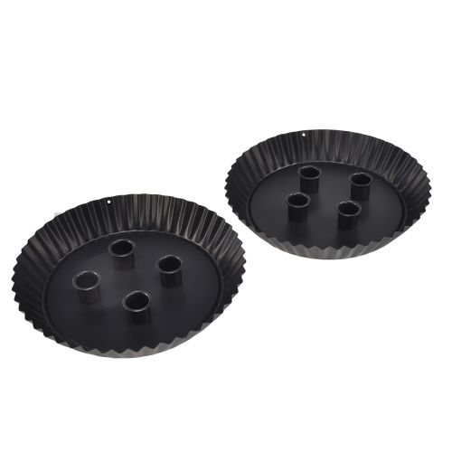 Artikel Metal kageformet lysestage – Sort, Ø 24 cm – Elegant borddekoration til 4 lys – 2 stk.