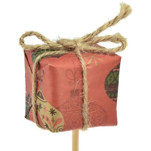 Artikel Blomsterstik gave rød grøn beige natur 3,5cm 12 stk