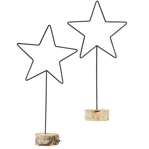 Floristik24 Store stjernedekorationer på en naturlig træbund - sort, 60 cm - elegant værelsesdekoration 30x10x60cm 2 stk.