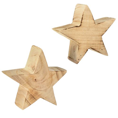 Artikel Rustik dekorativ stjerne lavet af paulownia træ - naturligt design, Ø 15 cm, 6 cm tyk - alsidig trædekoration - 2 stk.