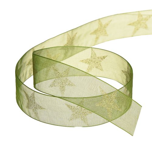 Artikel Stjernebånd grøn guld organza bånd Jul B25mm L18m