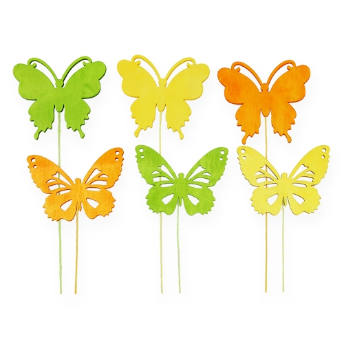 Dekorative sommerfugle på tråd 3-farvet 8 cm 18stk