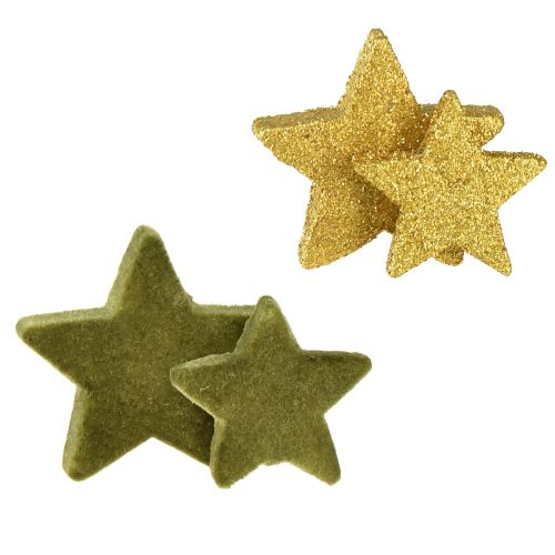 Floristik24 Scatter dekoration stjerner grøn og guld med glitter bordpynt Jul 4/5cm 40 stk