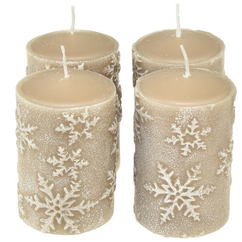 Floristik24 Søjlelys beige lys snefnug 100/65mm 4 stk
