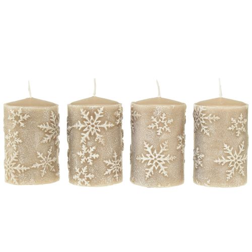 Floristik24 Søjlelys beige lys snefnug 100/65mm 4 stk