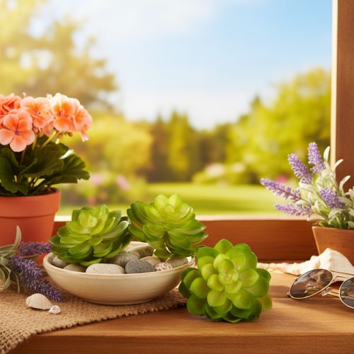 Kunstig sukkulent, grøn, til dekoration i skål eller vase, 10 cm, 4 stk. | Floristik24.dk