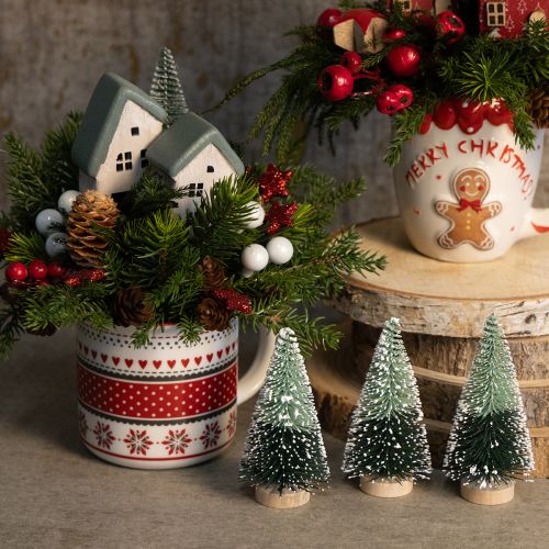 Artikel Mini kunstigt juletræ med sne Ø5cm H10cm 6 stk.