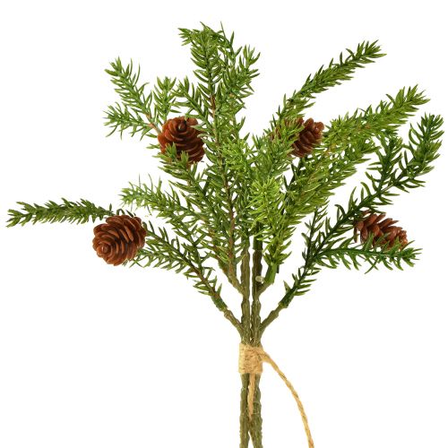 Floristik24 Kunstig grangren med to naturlige kogler - bundet med jute - Perfekt juledekoration 28cm 4 stk.