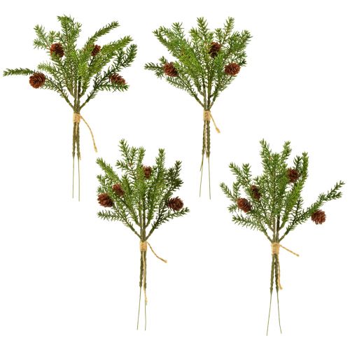 Artikel Kunstig grangren med to naturlige kogler - bundet med jute - Perfekt juledekoration 28cm 4 stk.