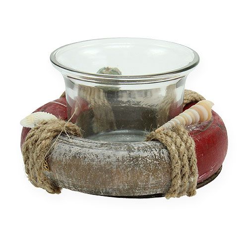 Floristik24 Tealight holder livboj hvid, rød Ø8.5cm